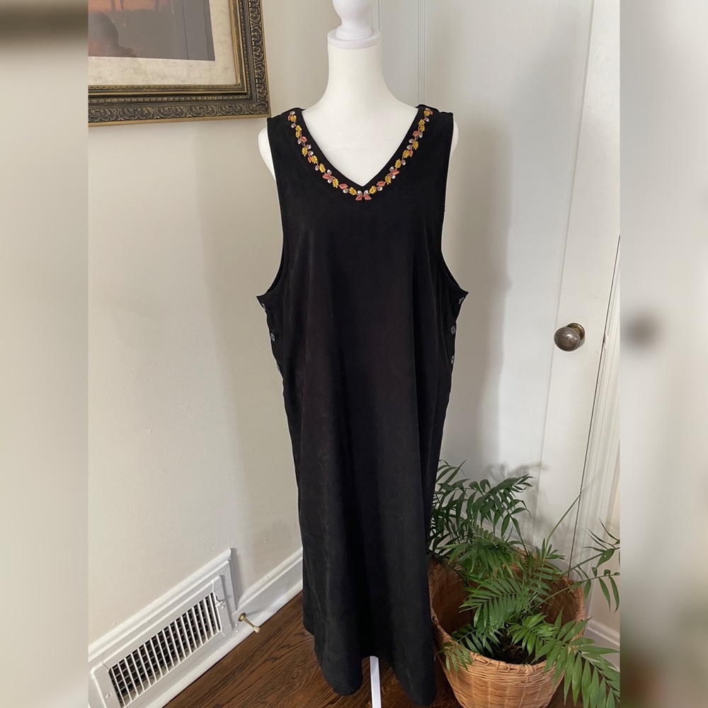 Vintage 90's Black Faux Suede Textured Maxi Dress, by TY Original Wear, Size L
